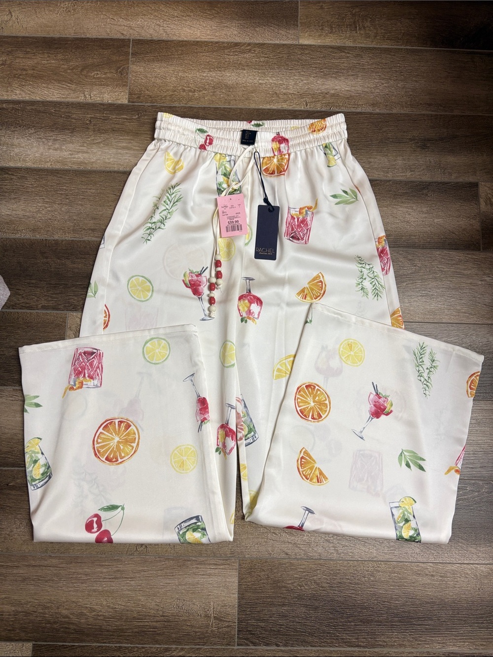 RACHEL Rachel Roy Cream Cocktail Print Drawstring Pants